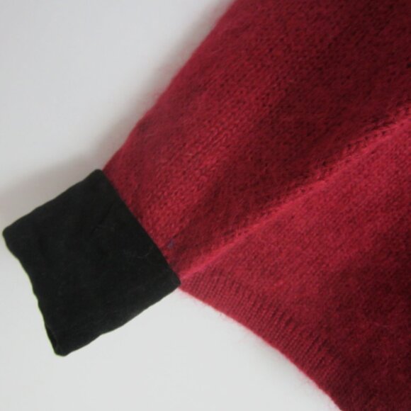 Vtg Cherry Webb Co Womens XL Red Black Velvet Collar LS Mohair Wool Cardigan - Picture 10 of 12